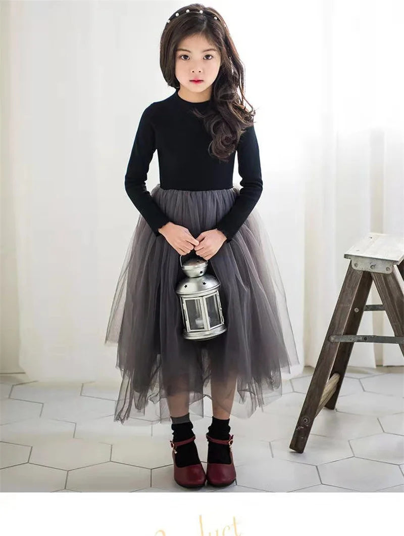 Kids Dresses Teenage White Wedding Party Lace Girl Dress Long Sleeve Children Carnival Spring Autumn 6 8 10 12 14 16 Years