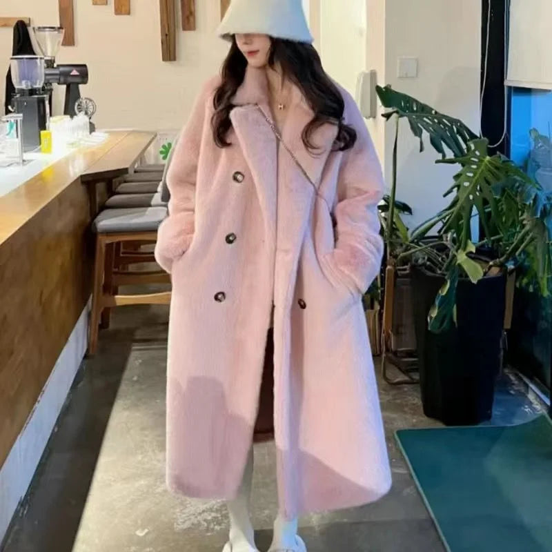 Women's Winter Fur Fur One Piece Coat 2024 New Long Thickened Fur Coat Female Imitation Mink Hair Loose Warm Cardigan Suit Coat