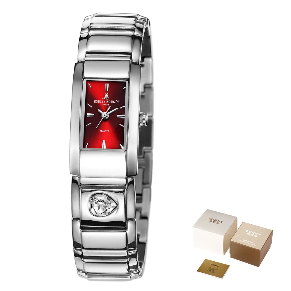 MIYOTA Quartz Watch for Women Luxury Brand Waterproof Rectangle Stainless Steel Bracelet Wristwatch Fashion Red Lady Watch 2022