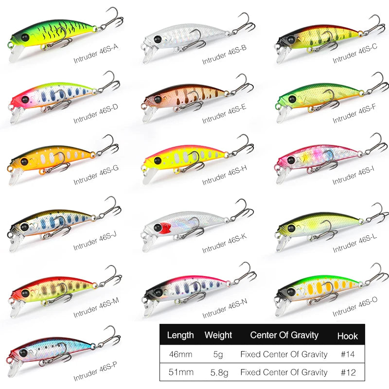 TSURINOYA 46S 51S Sinking Minnow Set 5pcs 46mm 5g 51mm 5.8g Intruder Stream Lake Hard Bait For Trout Ajing Fishing Lure Kit