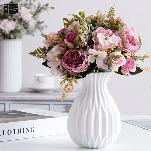 Modern Flower Vase White Plastic Vase Flower Pot Basket Nordic Home Living Room Decoration Ornament Wedding Flower Arrangement