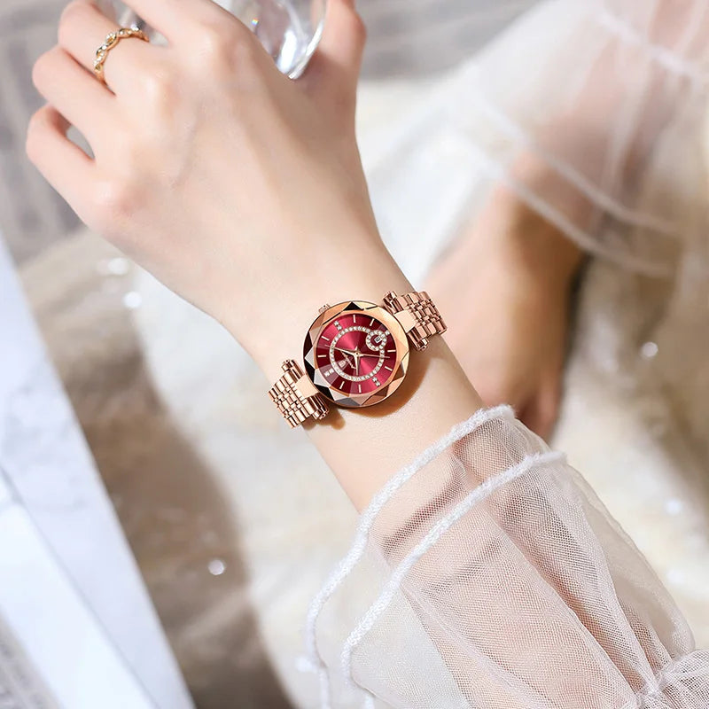 POEDAGAR Ultra Thin Diamond Womens Watch Luxury Waterproof Stainless Steel Quartz Woman Watch 2023 Elegant Rose Gold Clock Mujer