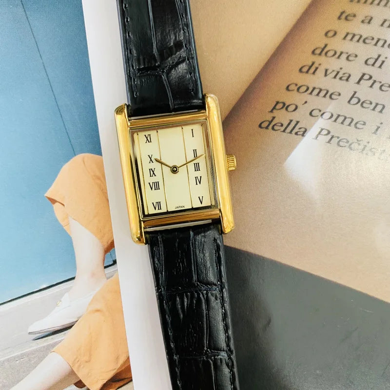 2024 New Women's Watch Quartz Watch Vintage Gold Plated Roman Number H dial Leather strap Women's bracelet clock gifts for Lover