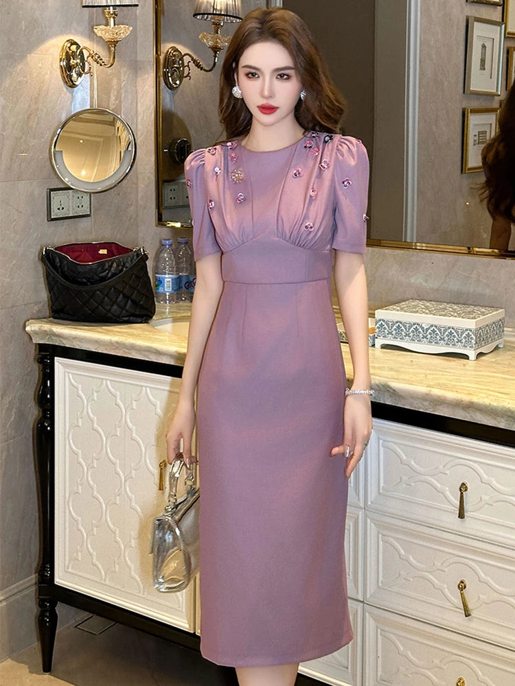 Summer Fashion Classic Work Style Formal Occasion Pencil Dress Women Clothing Elegant Luxury Commute Puff Sleeve Slim Vestidos