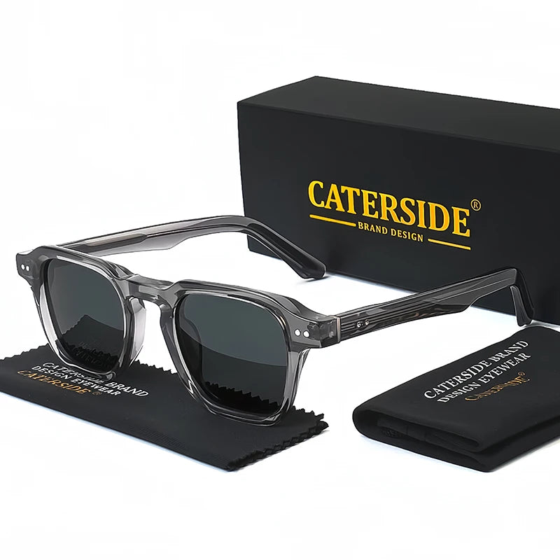 CATERSIDE Square Polarized Sunglasses Men Retro Large Acetate Frame Women Sun Glasses Punk Outdoor Driving Travel Eyewear UV400