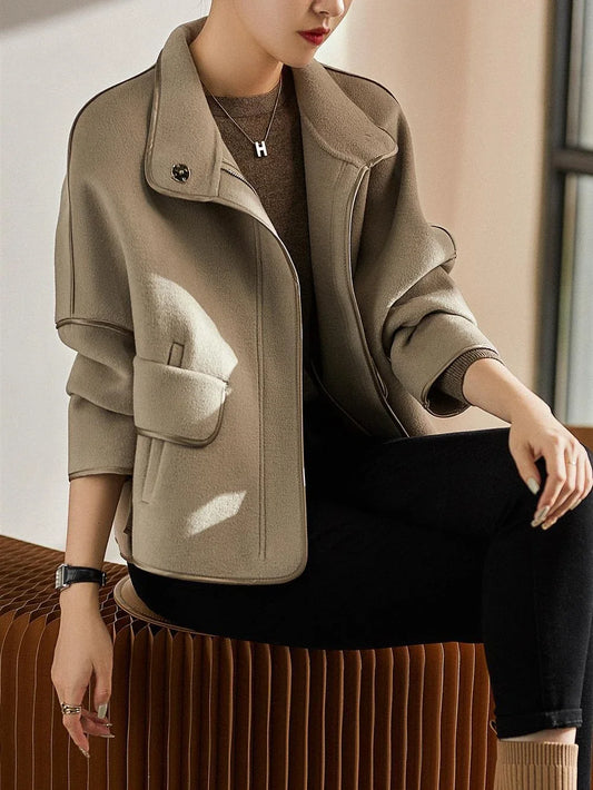 New Winter Coat for Women Casual Zipper Versatile Jackets for Women Stand Collar Loose Wool Fashion Women's Demi-season LJ46