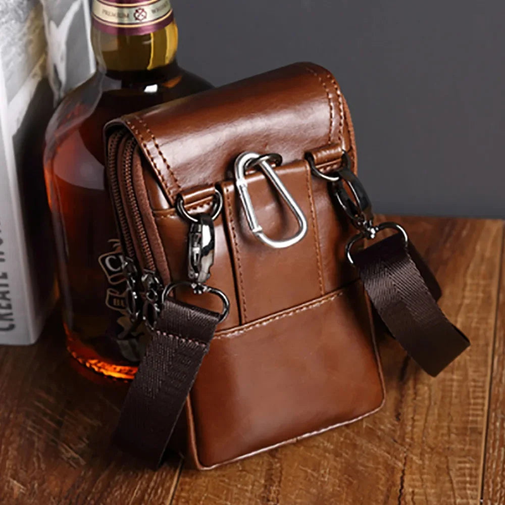 Men Genuine Leather Waist Hook Fanny Pack Cell/Mobile Phone Case Belt Purse Real Cowhide Small Shoulder Messenger Crossbody Bag