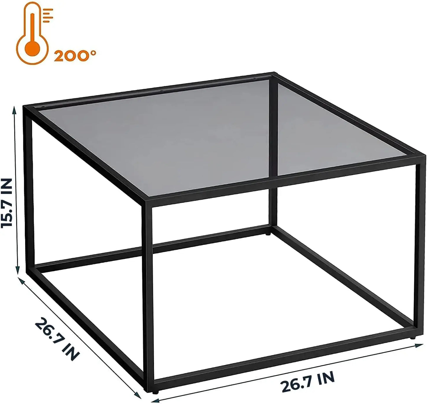 Small Modern Coffee Table Square Simple Center Tables for Living Room 26.7 x 26.7 x 15.7 Inches, Gray Black