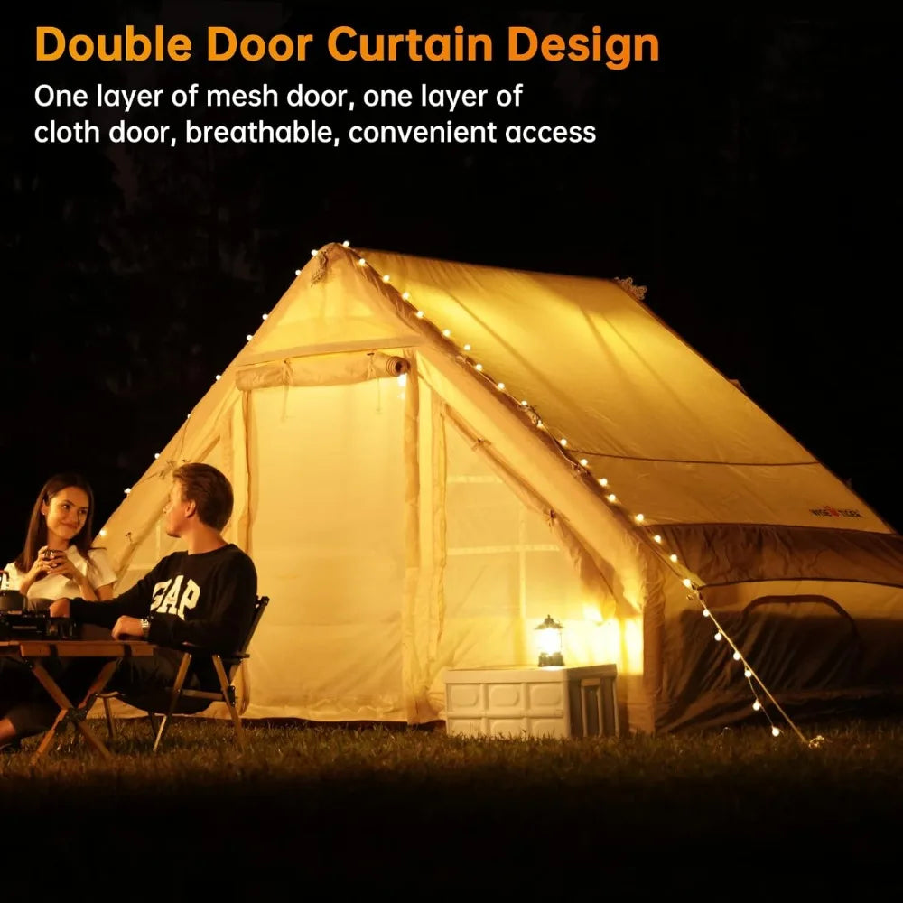 Inflatable Camping Tent with Pump,4 Season Waterproof Windproof Outdoor Tent, Luxury Cabin Tent with Mesh Windows & Doors