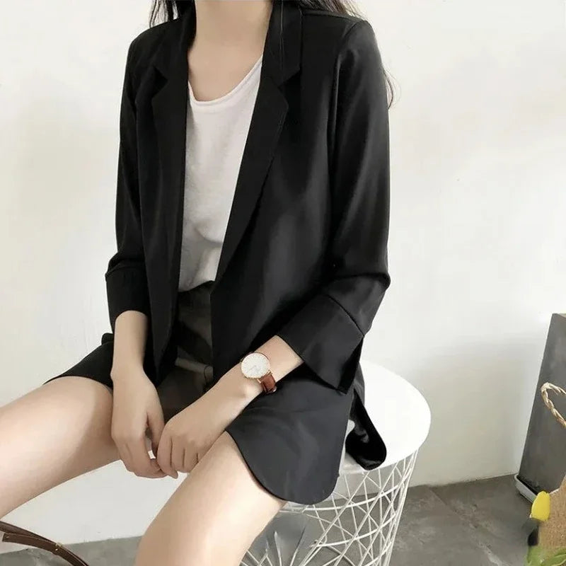 Spring Women Thin Blazers Sun Protection Suit 2024 Female Summer Black Blazer Three Quarter Sleeves OL Slim Coats Ladies Tops