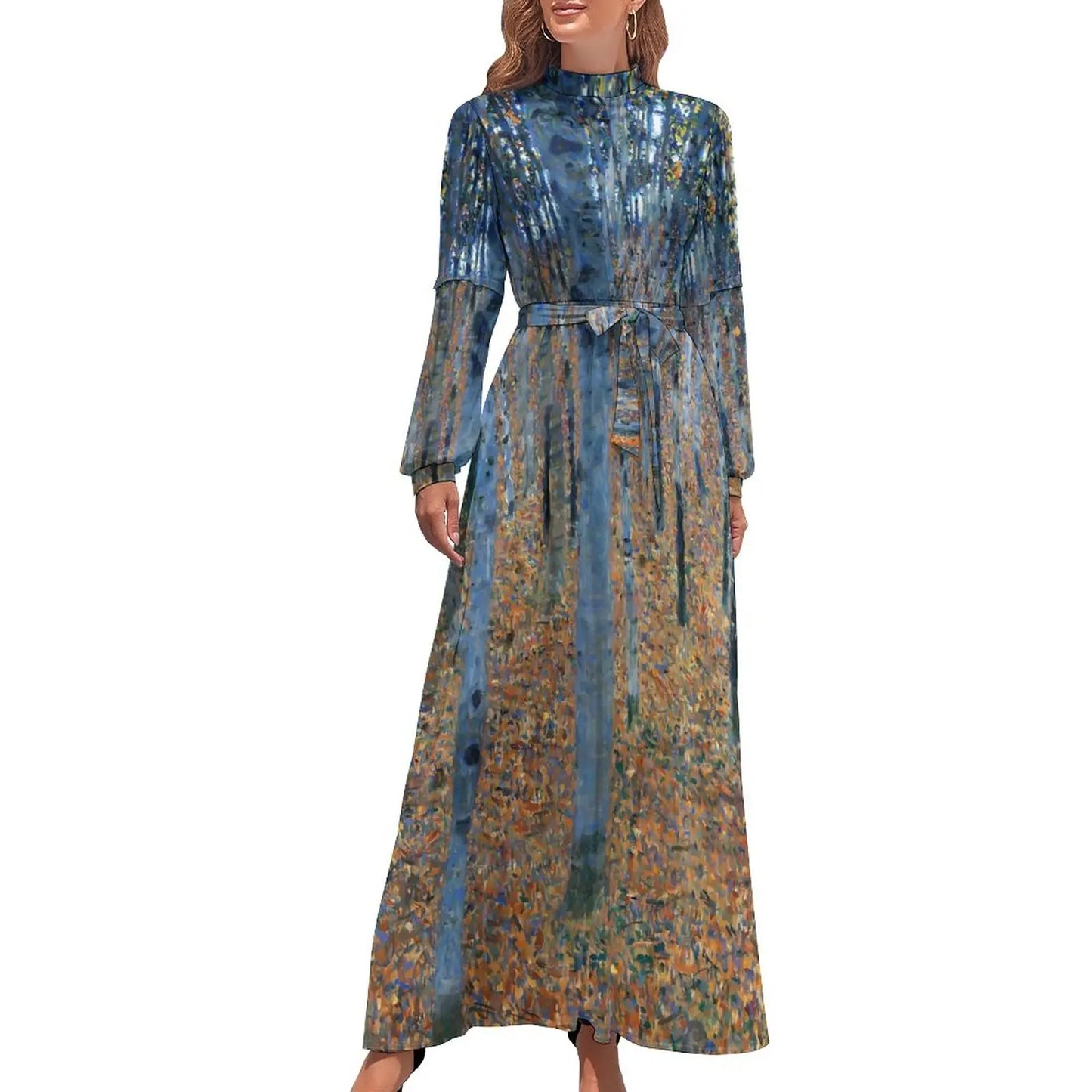 Klimt Art Dress High Neck Adele Gallery Custom Bohemia Dresses Long Sleeve Street Fashion Long Maxi Dress Cute Vestido