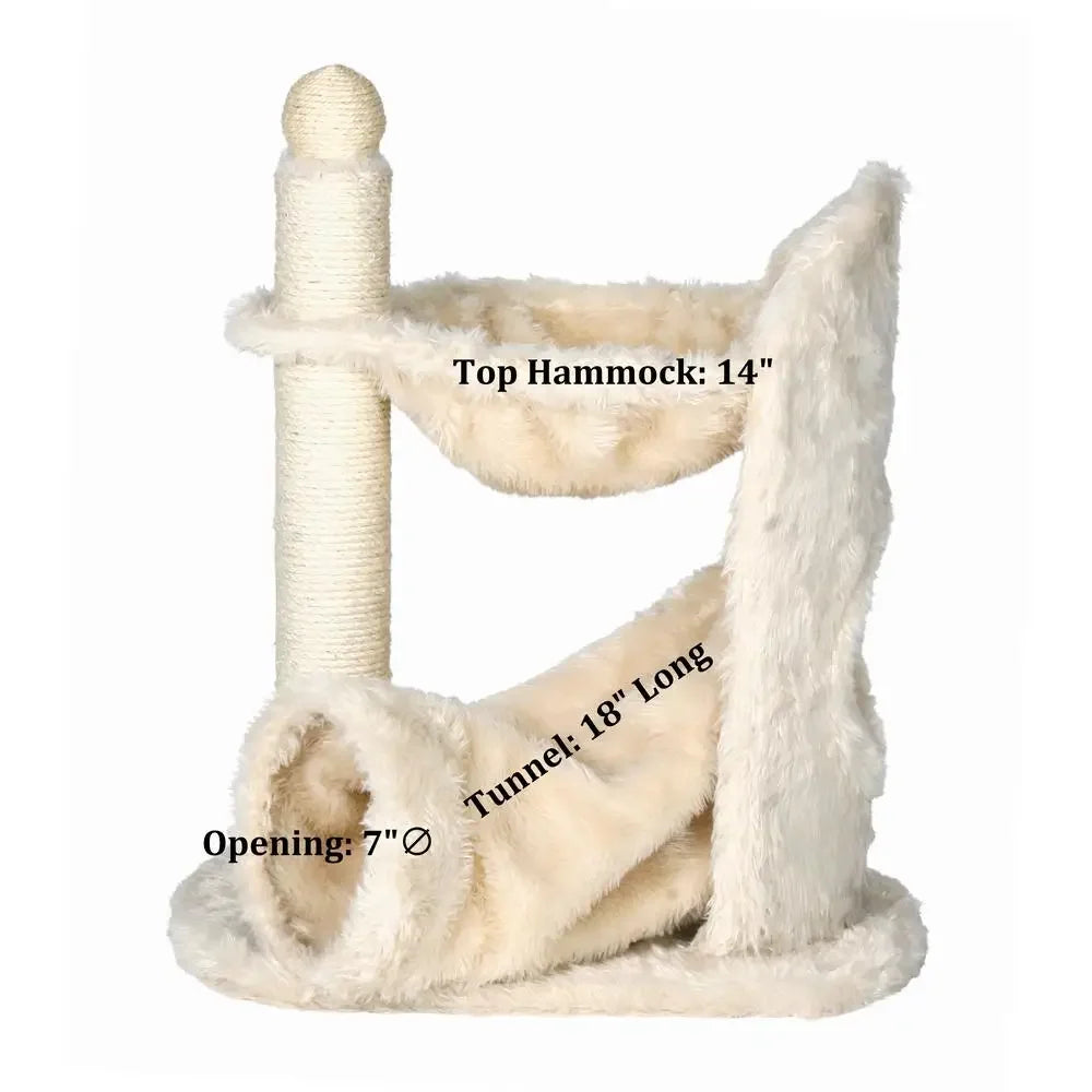 Plush Cat Tree Sisal Scratching Post Tunnel Hammock Combo Interactive Fun Play Space Cats Scratch Climb Rest Play Earthy Tones