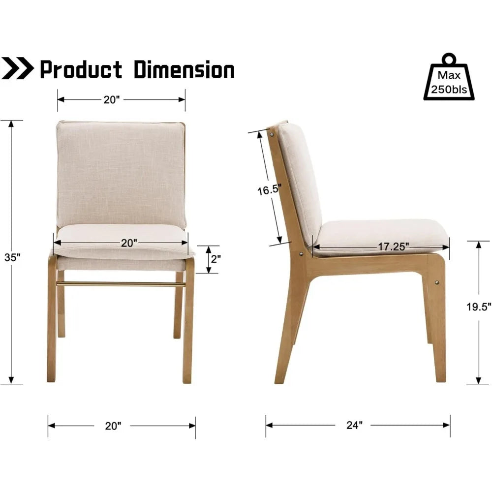 Mid-Century Modern Dining Chair Set of 4, Farmhouse Beige Linen Upholstered Dining Room Chair for Dining Table,Dining Chairs,