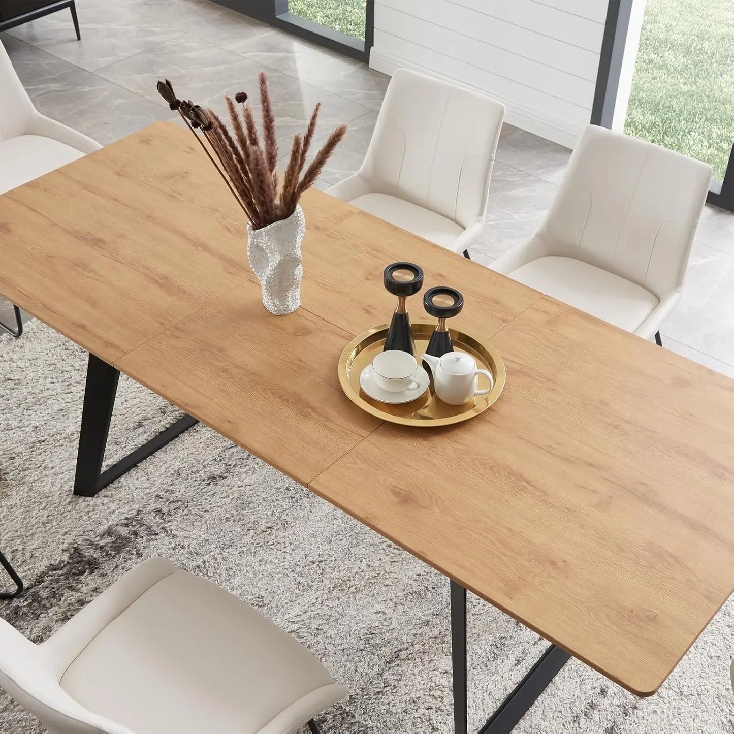 Modern Mid-Century Dining Table Dining Table and Chairs Rectangular Wooden Dining Table Expandable Dining Table Space-Saving