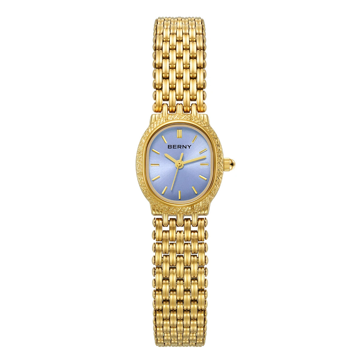 BERNY Women Quartz Watch Gold Small Dial Wristwatch Luxury Elliptical Wristwatch Waterproof Simple Retro Dress Watch for Women