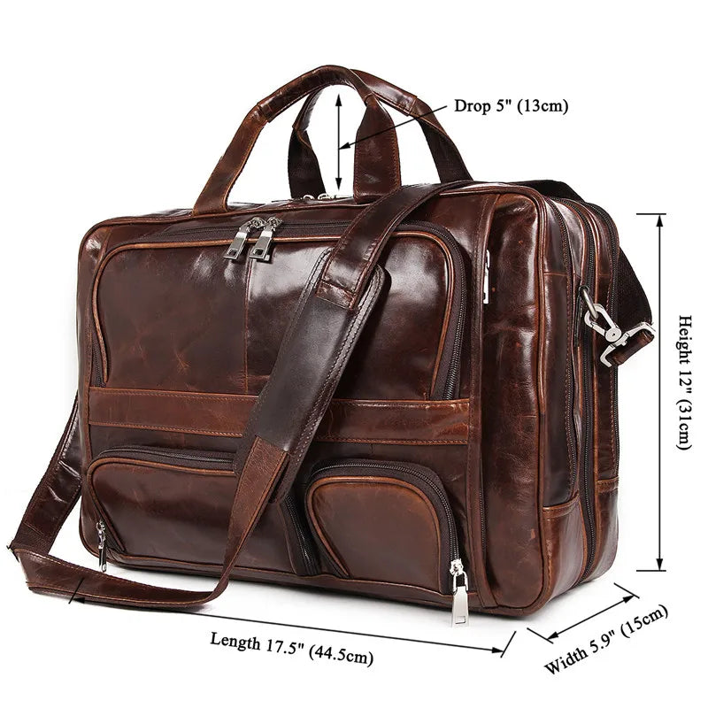 Luxury Men Handbag Men's Genuine Leather Shoulder Bag Male Large Capacity Travel Bag Multi-Functional Real Leather Briefcase