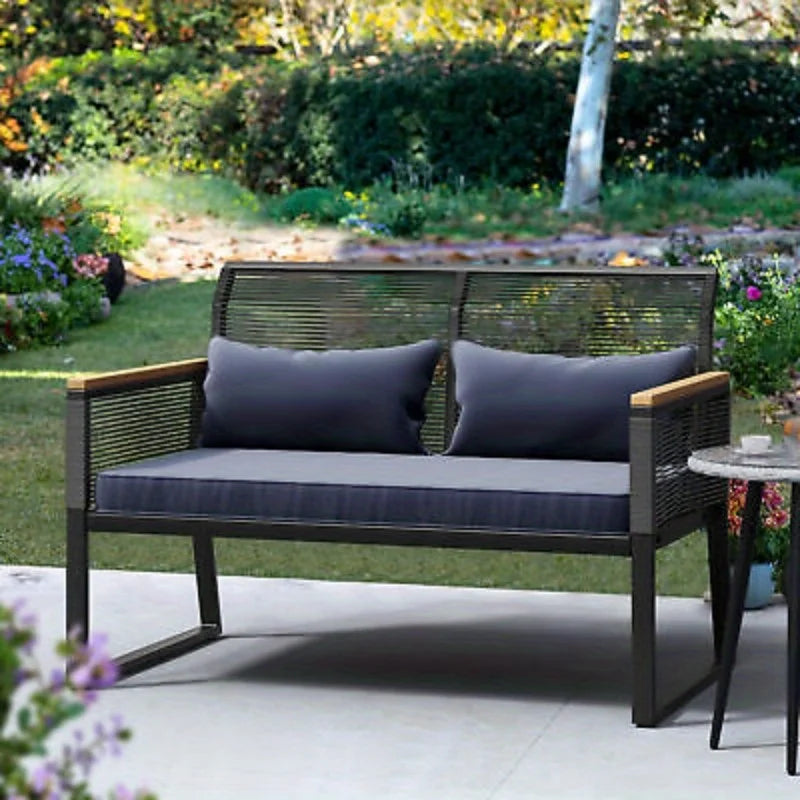 Patio Loveseat Wicker Outdoor Furniture All Weather Rattan Conversation Loveseat