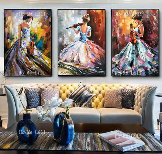 Three Abstract Woman Wall Art Music Oil Paintings 3 Piece Art Work Luxury Triptych Wall Art Large Paintings