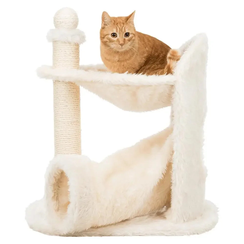 Plush Cat Tree Sisal Scratching Post Tunnel Hammock Combo Interactive Fun Play Space Cats Scratch Climb Rest Play Earthy Tones