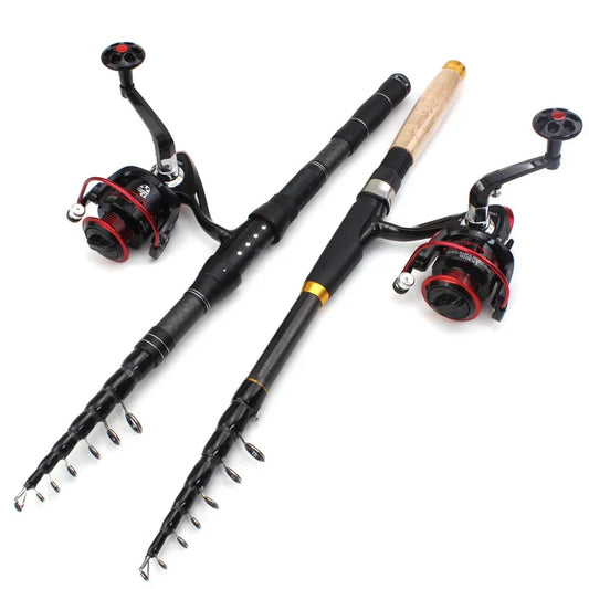 Portable fishing rod and reel set Carbon Fiber telescopic rod Cork handle carp Spinning Rod Outdoor sports fishing fish pole