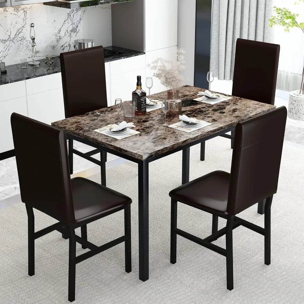 5 Piece Dining Table Set for 4,Faux Marble Kitchen Table and Chairs for 4, Dining Room Table Set with Chairs