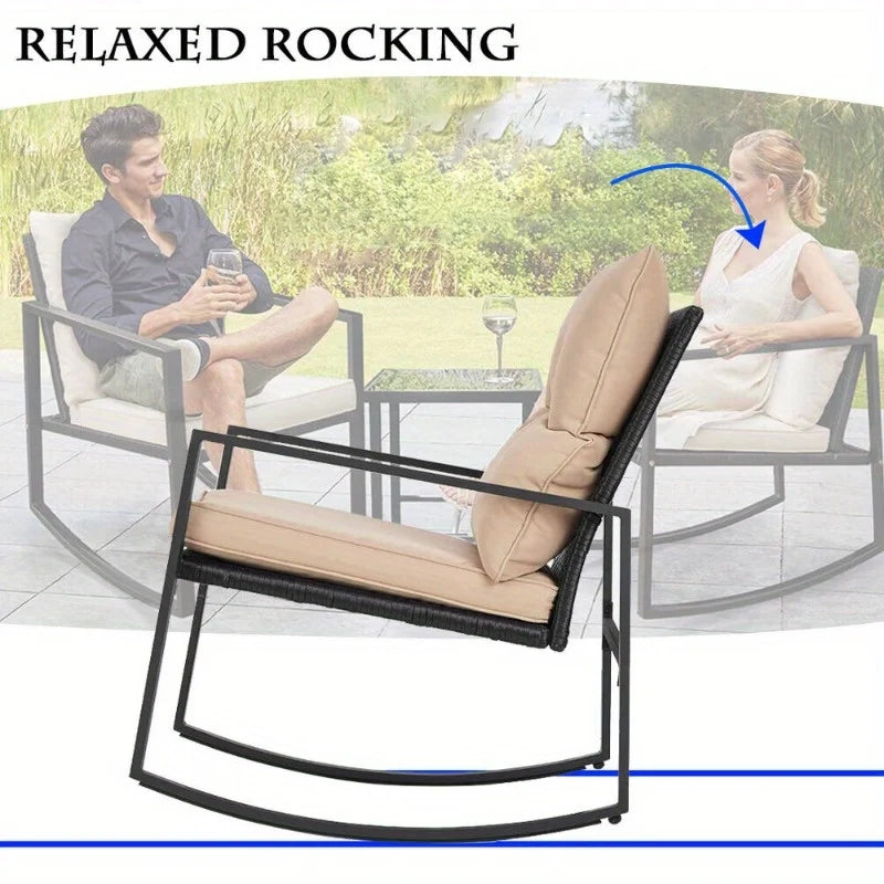 Wicker Patio Furniture Outdoor Bistro Set, Rocking Chair, 3 Piece,Backyard Porch