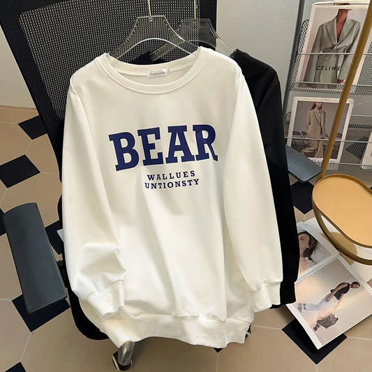 175Kg Plus Size Women's Bust 170 Spring Autumn Loose Sweatshirt Printed Letter Top Black White 6XL 7XL 8XL 9XL 10XL 11XL