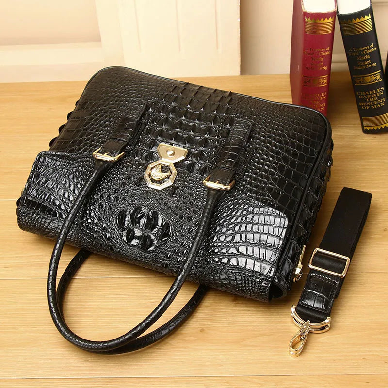 New 2024 Genuine Leather Men's Bag Crocodile Pattern Luxury Handbag Business Bag High Quality Shoulder Cross Bag Trendy