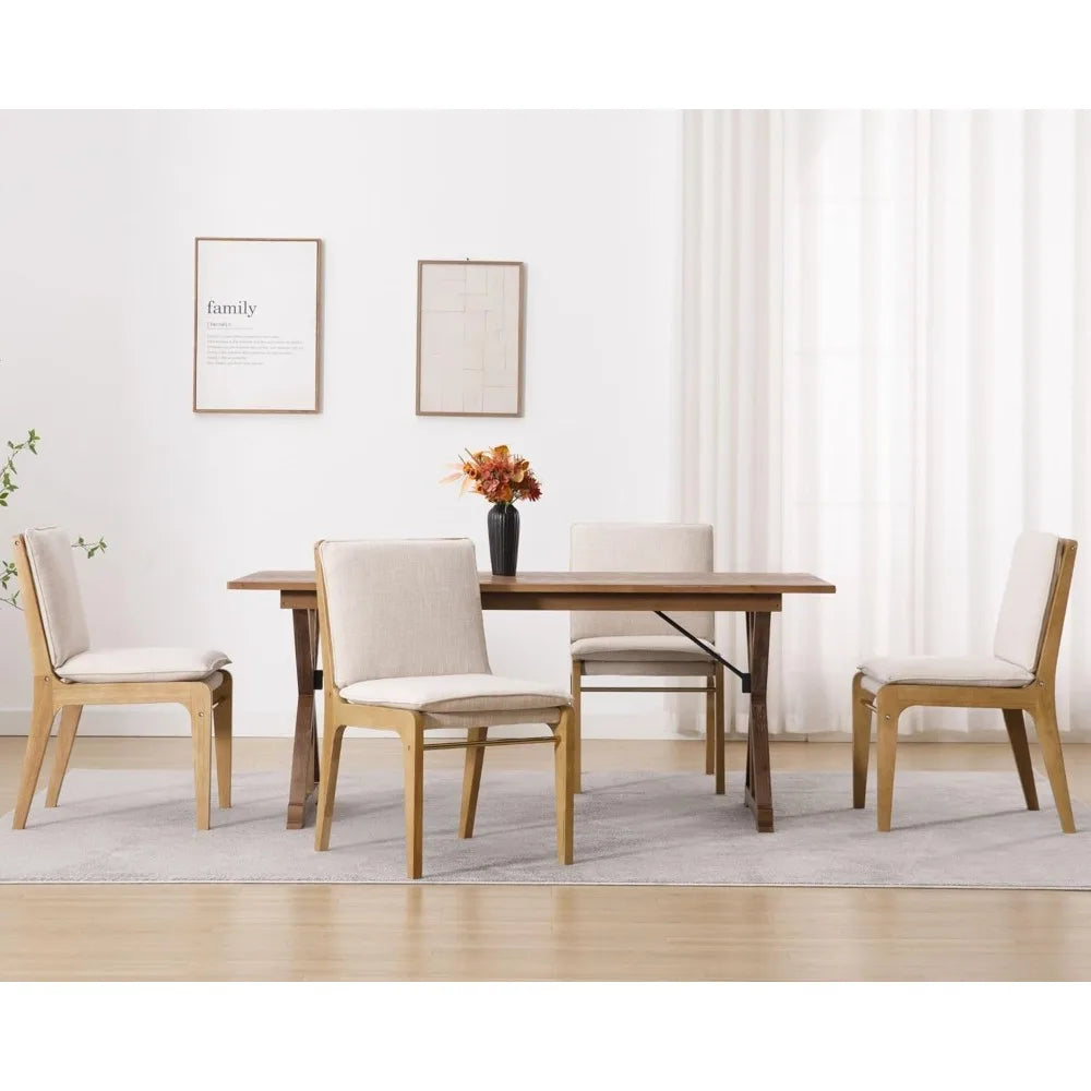 Mid-Century Modern Dining Chair Set of 4, Farmhouse Beige Linen Upholstered Dining Room Chair for Dining Table,Dining Chairs,