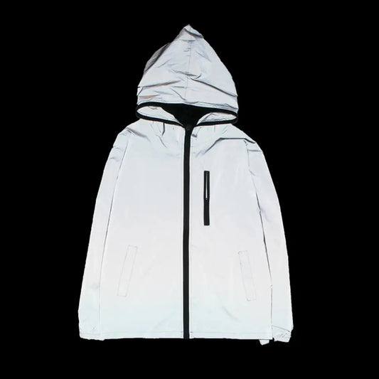 Stylish Men Windbreaker All-matched Hooded Warm Reflective Hip Hop Jacket Coat  Jacket Coat Zipper Closure