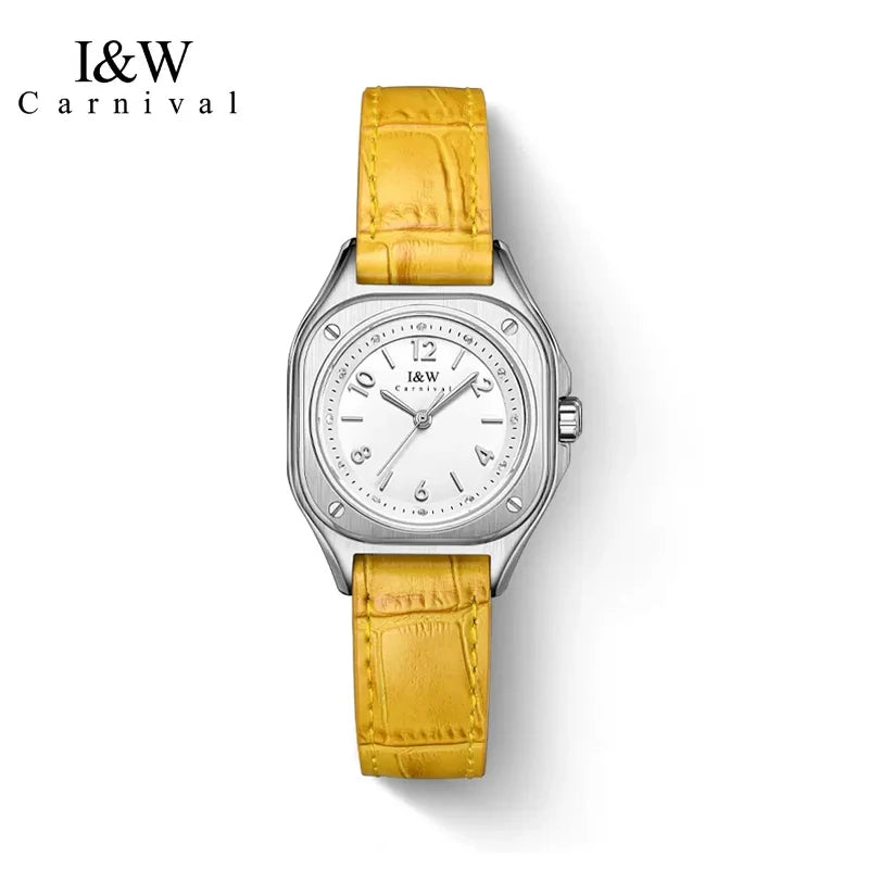 Carnival Brand I&W Series Fashion Pink Quartz Watch Women Luxury High Quality Leather Waterproof Women Wristwatches for Womens