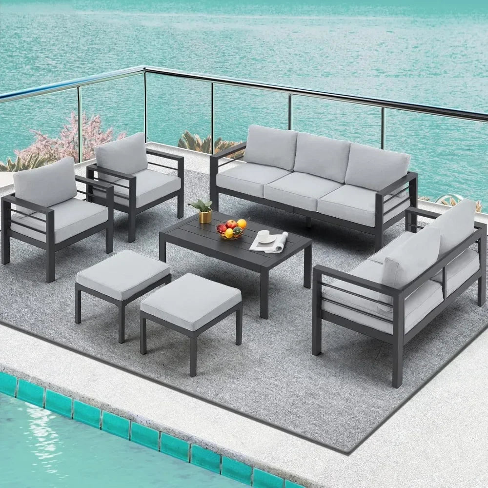 Modern Outdoor Patio Furniture with Coffee Table, 7 Pieces  Conversation Set with Cushions for Balcony, Porch, Lawn and More