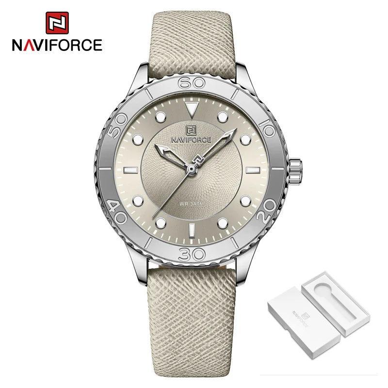 2022 New Women Luxury Quartz Watch NAVIFORCE Ladies Fashion Casual Simple Wristwatch Luminous Pointer Leather Wristband Clock