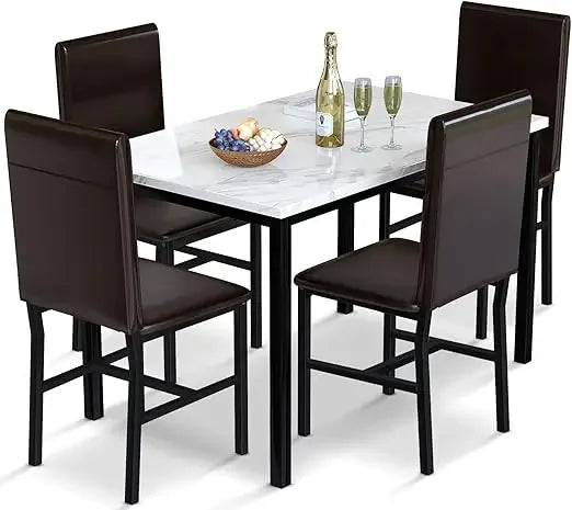 5 Piece Dining Table Set for 4,Faux Marble Kitchen Table and Chairs for 4, Dining Room Table Set with Chairs