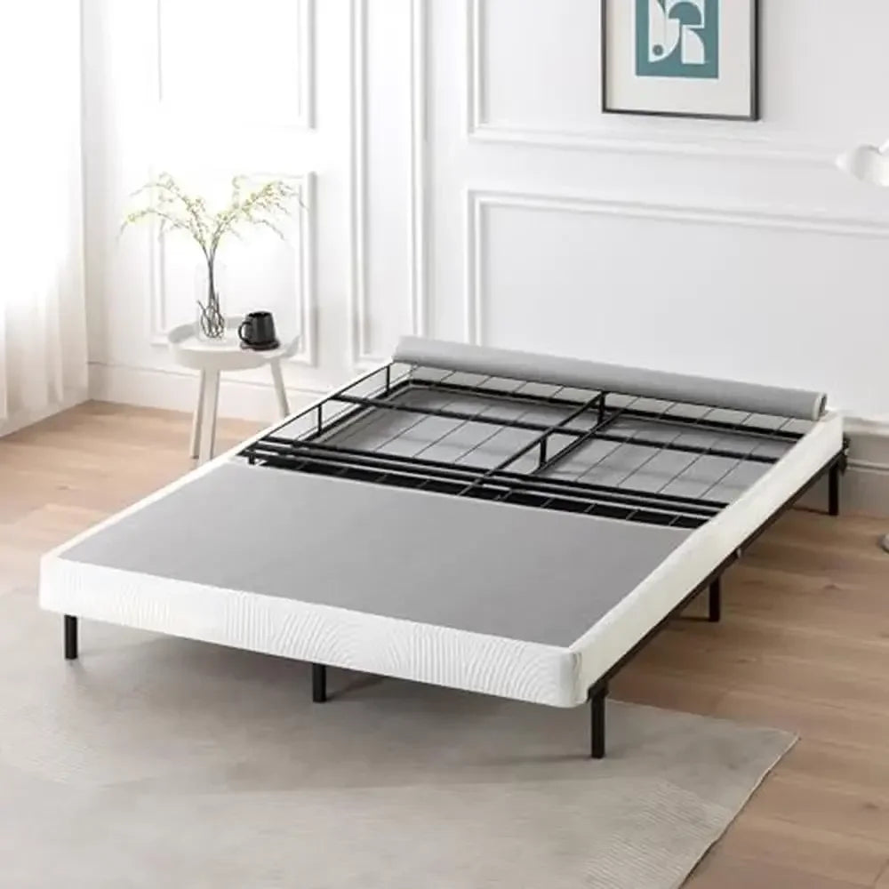 Metal Frame No Assembly Box Spring Mattress Foundation Queen 4 Inch Grey Steel Structure Sturdy Mattress Base Steel Frames 700lb