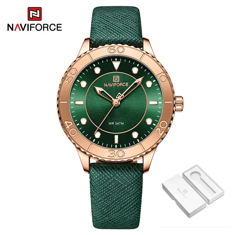 2022 New Women Luxury Quartz Watch NAVIFORCE Ladies Fashion Casual Simple Wristwatch Luminous Pointer Leather Wristband Clock