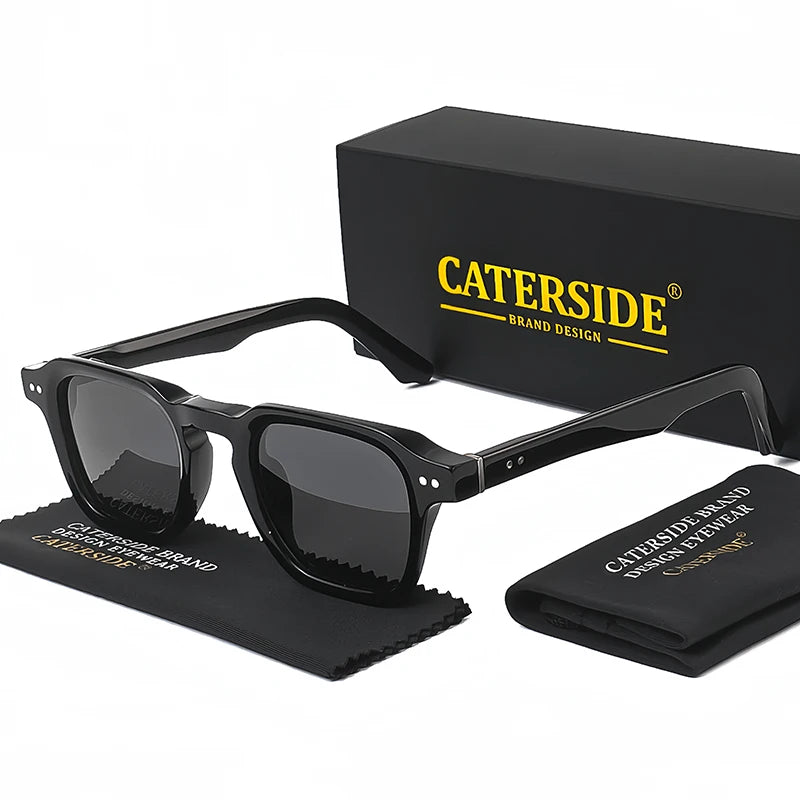 CATERSIDE Square Polarized Sunglasses Men Retro Large Acetate Frame Women Sun Glasses Punk Outdoor Driving Travel Eyewear UV400