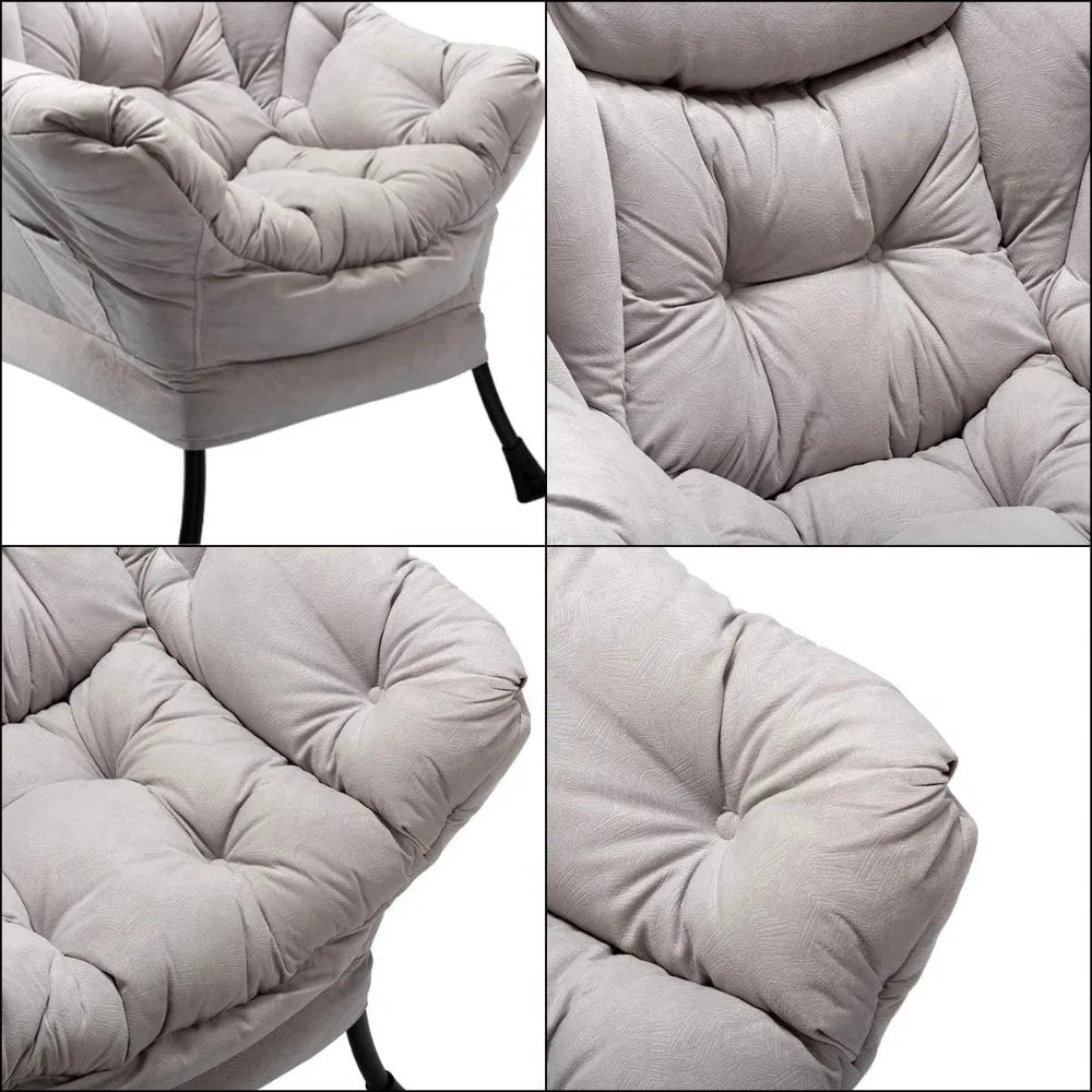 Modern Fabric Large Lazy Chair, Accent Oversized Comfy Reading Chair, Thick Padded Cozy Lounge Chair with Armrest