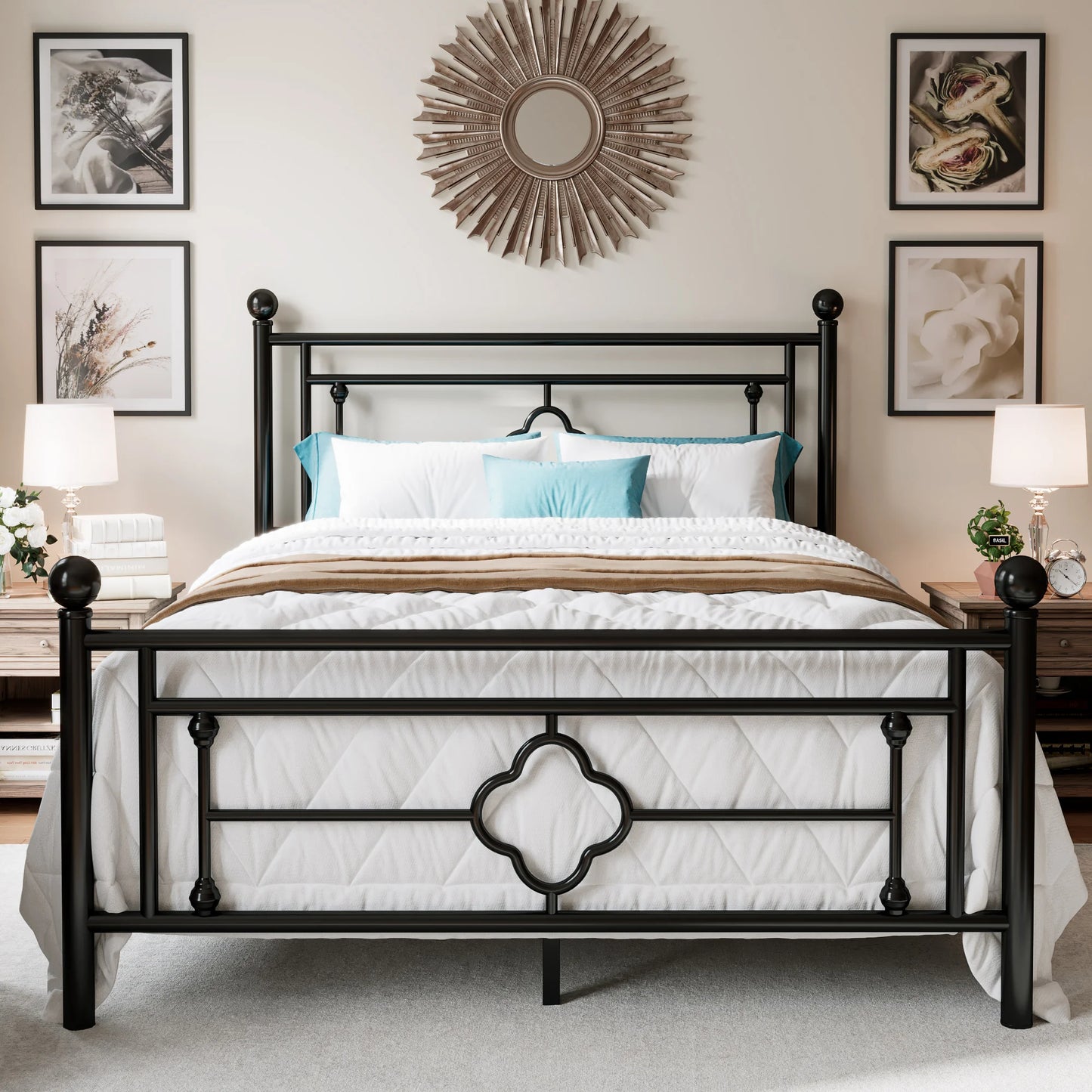 HOOMIC 14 Inch Metal Platform Bed Frame, Vintage Victorian Style, Wrought Iron Headboard and Footboard