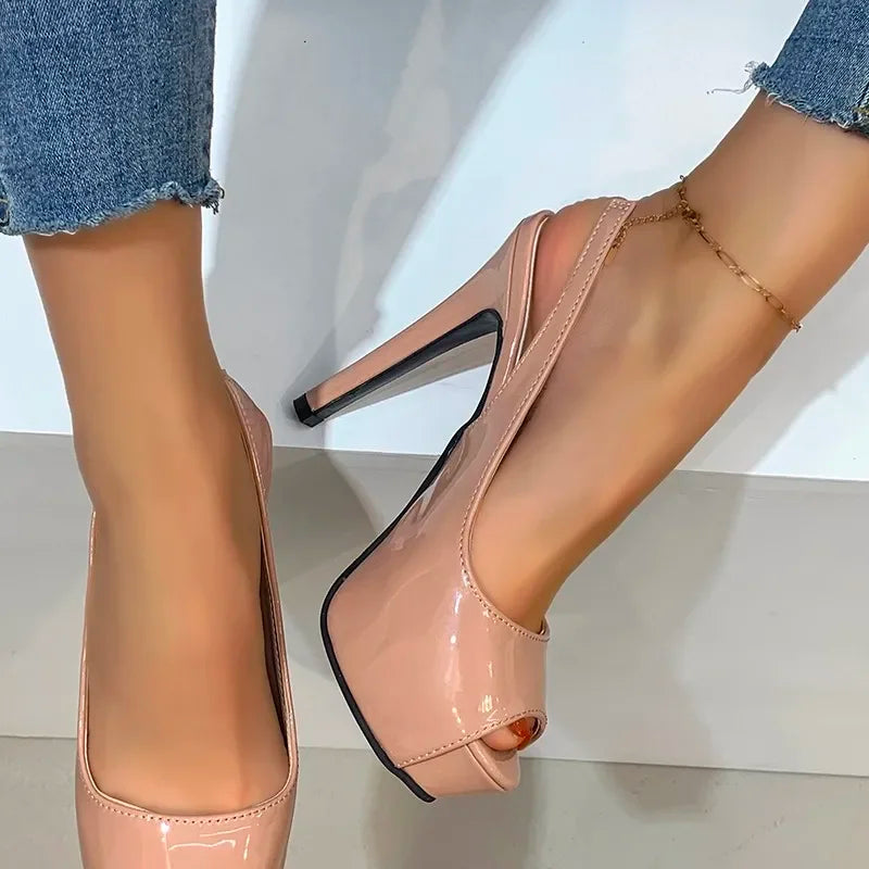 Women's Shoes 2024 Hot Sale Shallow Women's High Heels Fashion Peep Toe Party Sandals Women New Plus Size Solid Heeled Sandals