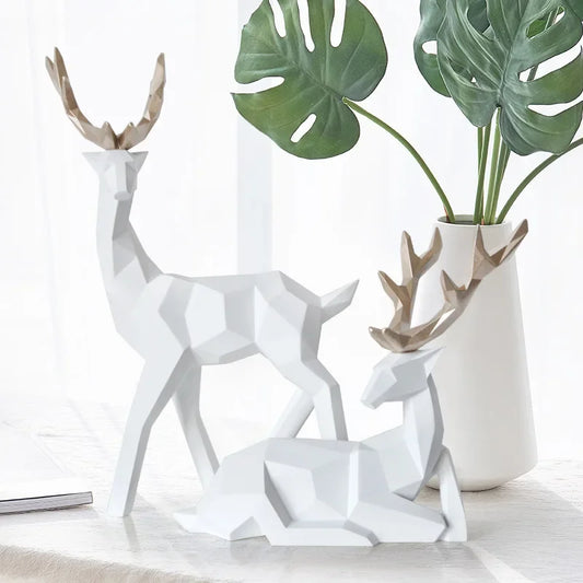 YuryFvna 3D Solid Animal Sculpture Geometry  Deer Statue Art Articles Living Room Table Decorations for Christmas Gift