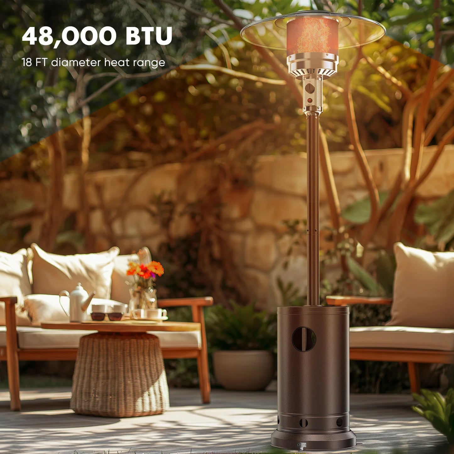 Outdoor Heaters 48,000 BTU Propane Patio Heater with Tabletop, Double-Layer Stainless Steel Burner and Safety Protection System