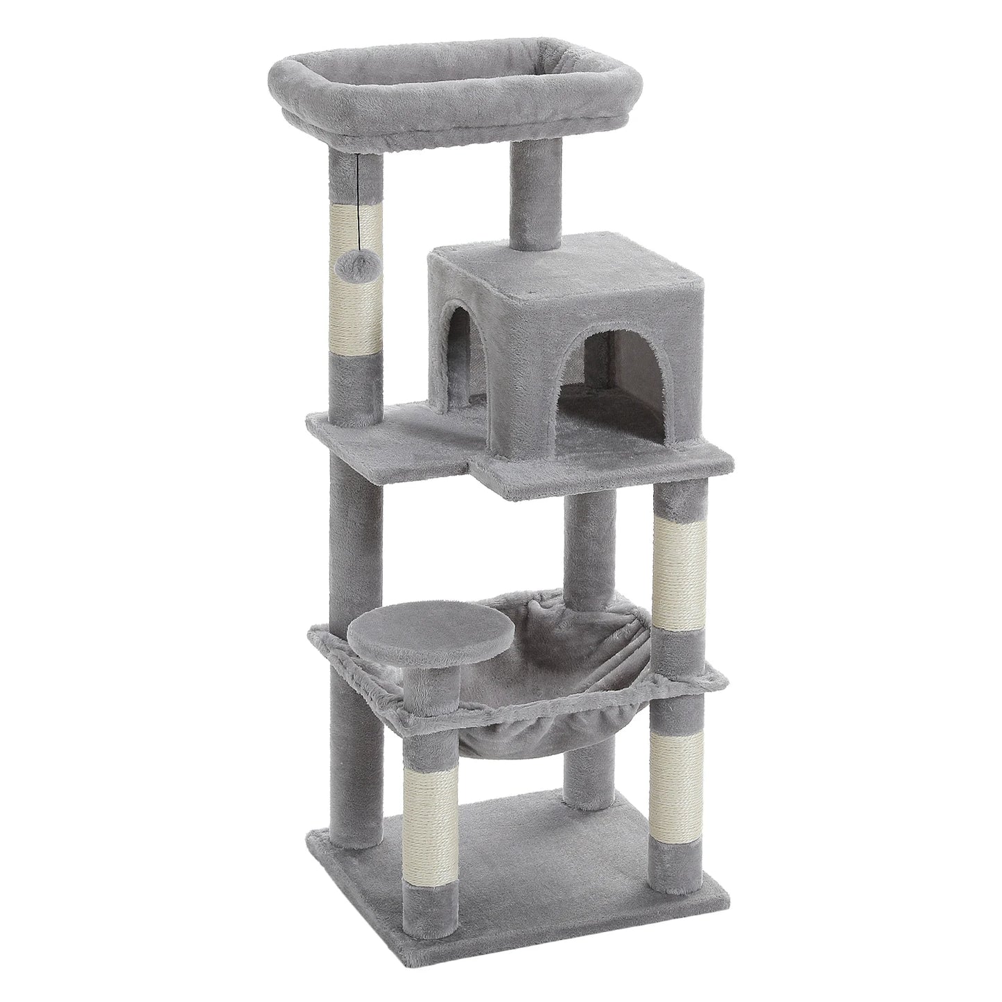 116cm High Cat Tree, 5-Tier Cat Tower, Durable Metal Hammock (44x39cm), Oversized Perch (47x33cm), 4 Sisal Scratching Posts