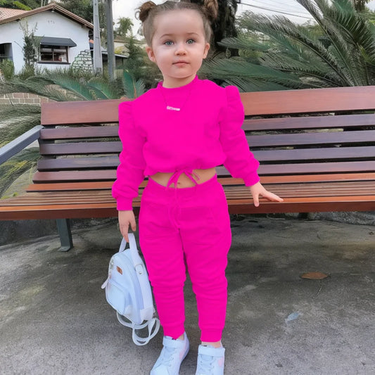 1-8Years Children's Kids Girls Fall Clothing Outfits Solid Color Long Sleeve Crop Tops+Sport Pants Trousers Fashion Clothes Sets