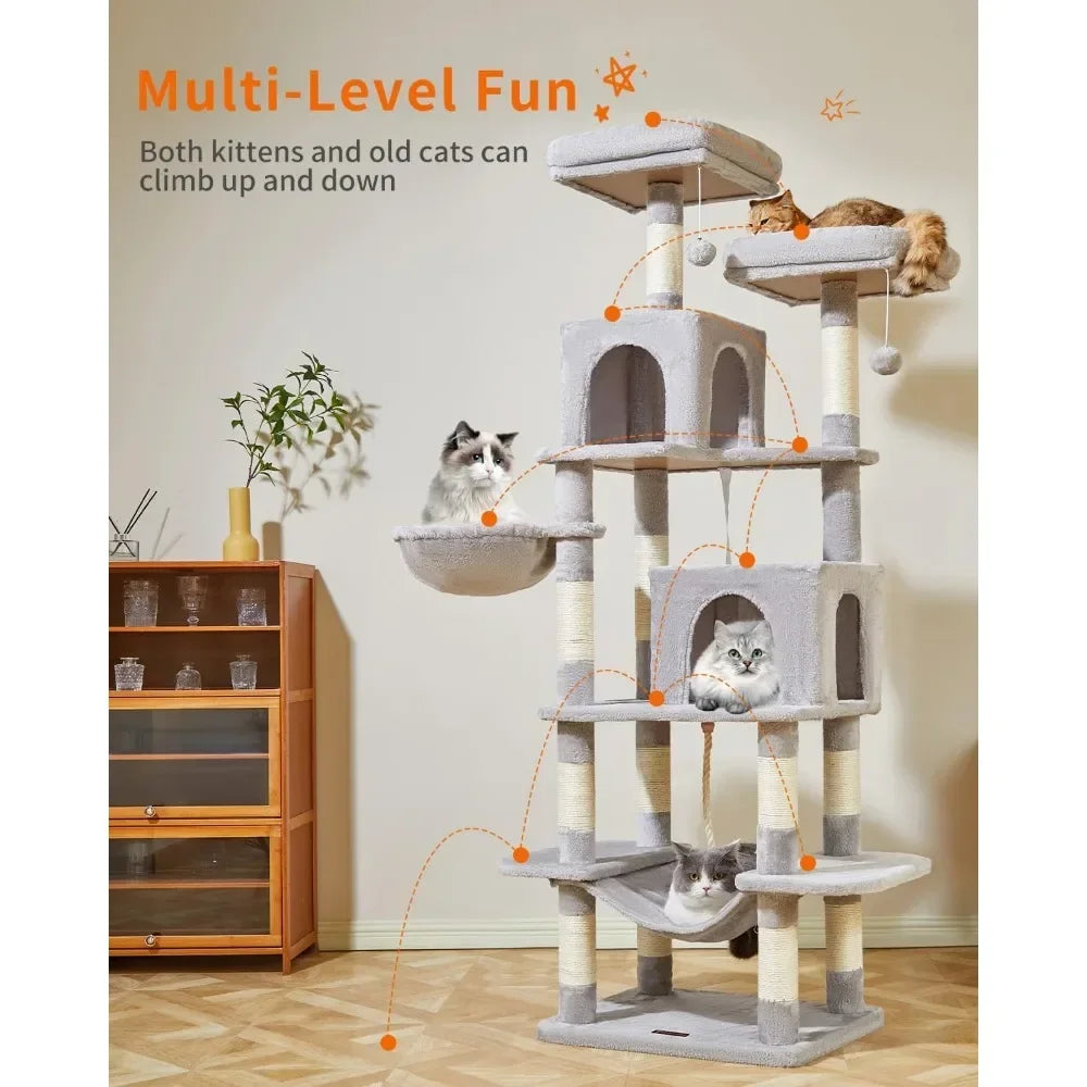 Plush Multi-Level Cat Condo with 13 Scratching Posts, 2 Perches, Cat Tree, 71.7-Inch Cat Tower for Indoor Cats