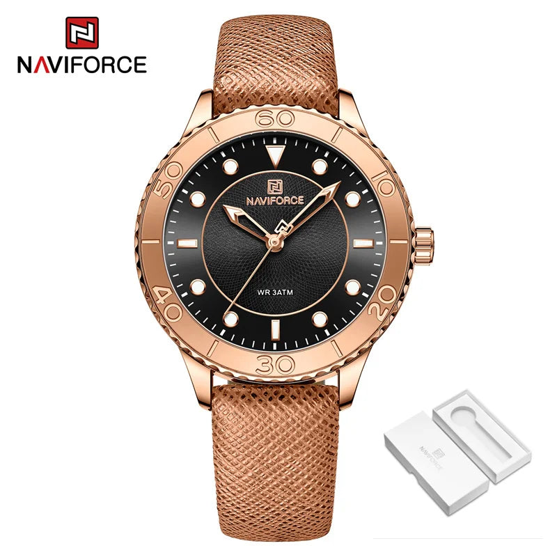 2022 New Women Luxury Quartz Watch NAVIFORCE Ladies Fashion Casual Simple Wristwatch Luminous Pointer Leather Wristband Clock