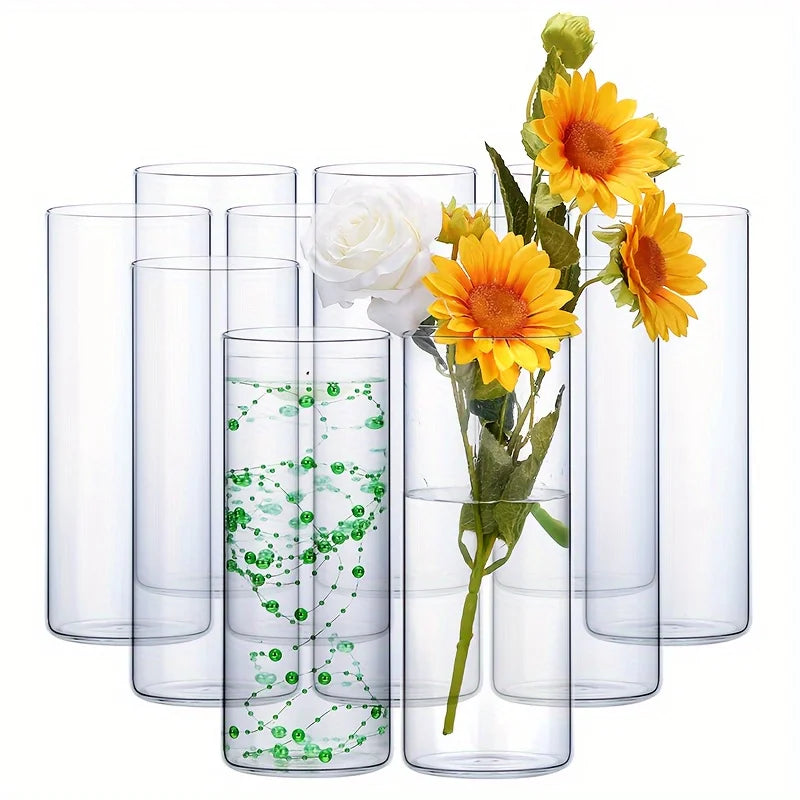 12-Piece Glass Cylinder Vase Set, Clear Vase Tall Floating Candle Holder, Dining Table Home Wedding Decorations Formal Dinner