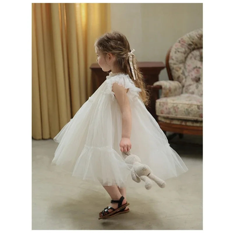 HoneyCherry Girls Handmade Splicing Fluffy Gauze Princess Dress Summer New Foreign Dresses Party Dress for Kids Girl