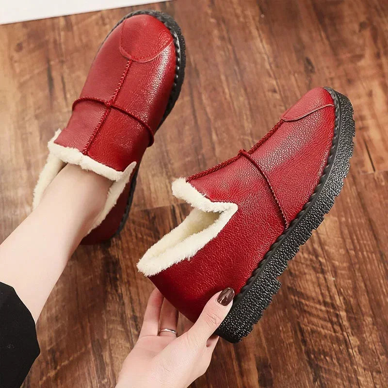 Winter Women's Cotton Shoes PU Waterproof Cotton Shoes Padded Warm Work Shoes Thick Bottom Elderly Cotton Boots Shoes