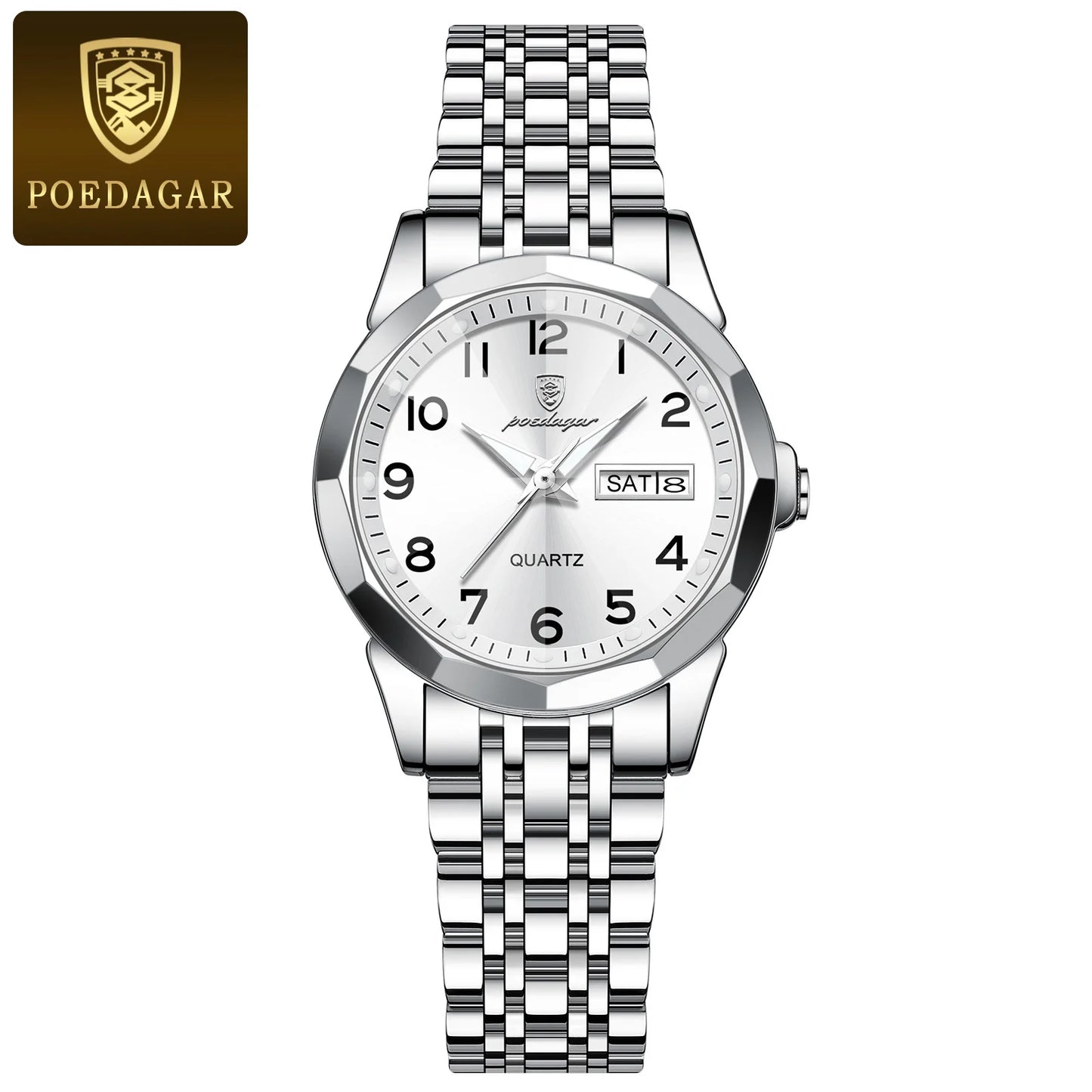 POEDAGAR Luxury Ladies Wristwatch Waterproof Luminous Date Week Women Quartz Watch Stainless Steel Women‘s Watches Female Reloj